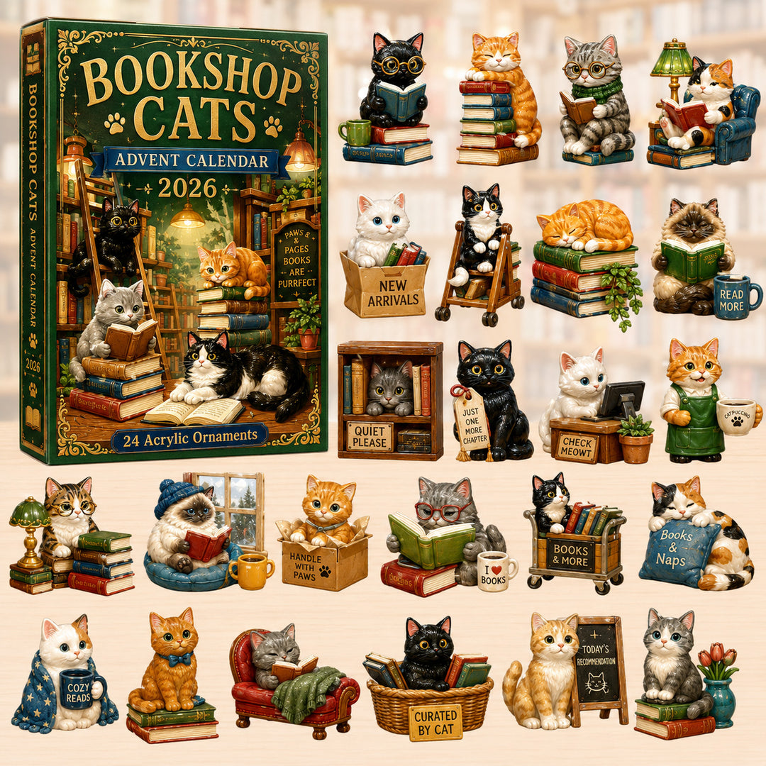 CHRISTMAS KICKOFF 40% OFF - Bookshop Cats Advent Calendar 2026 - 24-Day Festive Countdown, Acrylic Charms Blind Box - Gift For Reading Lovers AC0HT429