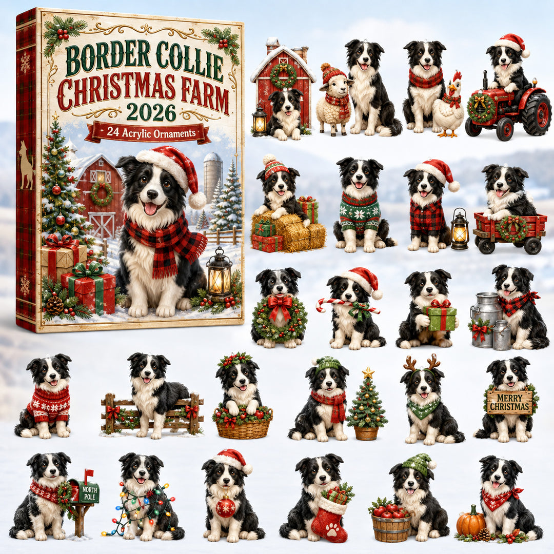 CHRISTMAS KICKOFF 40% OFF - Border Collie Christmas Farm Advent Calendar 2026 - 24-Day Festive Countdown, Acrylic Charms Blind Box - Gift For Border Collie Lovers AC0HT174