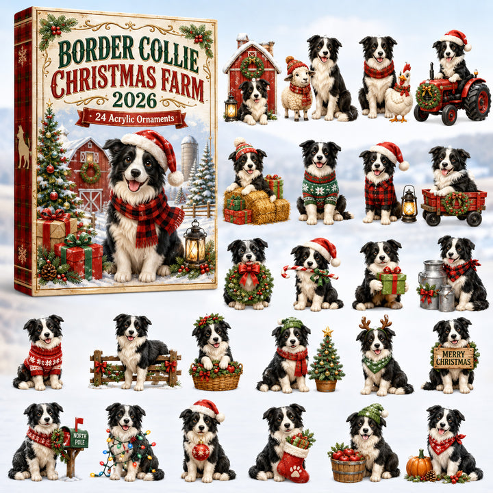 CHRISTMAS KICKOFF 40% OFF - Border Collie Christmas Farm Advent Calendar 2026 - 24-Day Festive Countdown, Acrylic Charms Blind Box - Gift For Border Collie Lovers AC0HT174