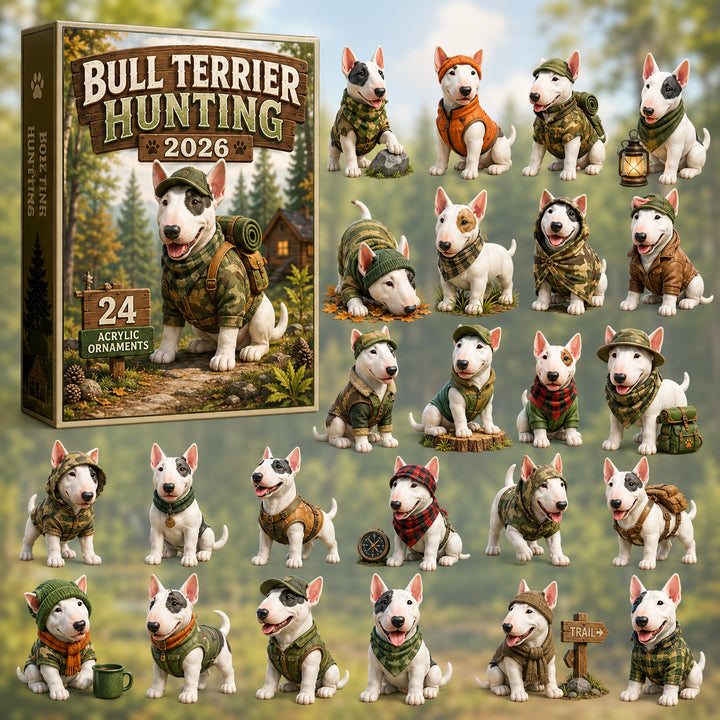 CHRISTMAS KICKOFF 40% OFF - Bull Terrier Hunting Advent Calendar 2026 - 24-Day Festive Countdown, Acrylic Charms Blind Box - Gift For Bull Terrier Lovers AC0HT182