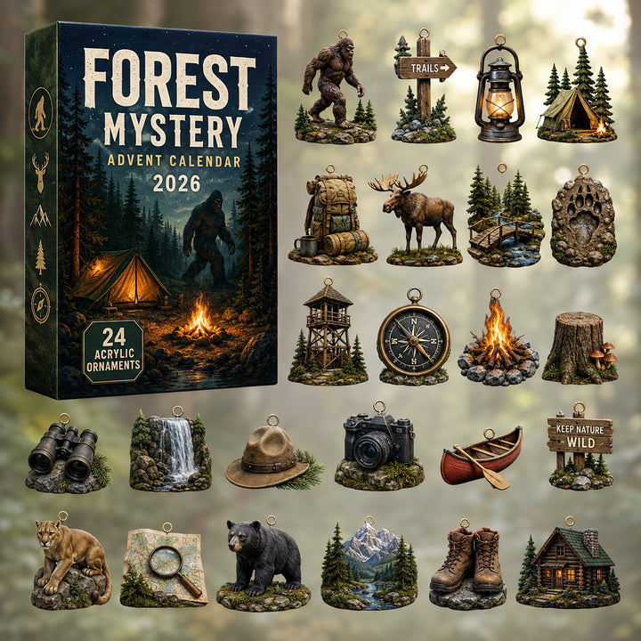 CHRISTMAS KICKOFF 40% OFF - Camping Forest Mystery Advent Calendar 2026 - 24-Day Festive Countdown, Acrylic Charms Blind Box - Gift For Campers, Family & Friends