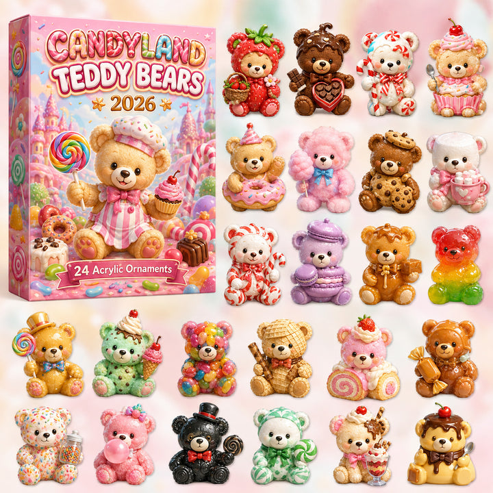 CHRISTMAS KICKOFF 40% OFF - Candyland Teddy Bears Advent Calendar 2026 - 24-Day Festive Countdown, Acrylic Charms Blind Box - Gift For Kids, Family & Friends AC0HT373