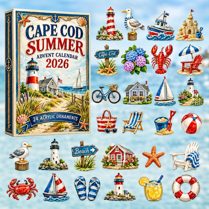 CHRISTMAS KICKOFF 40% OFF - Cape Cod Summer Advent Calendar 2026 - 24-Day Festive Countdown, Acrylic Charms Blind Box - Gift For Beach Lovers, Family & Friends AC0HT234