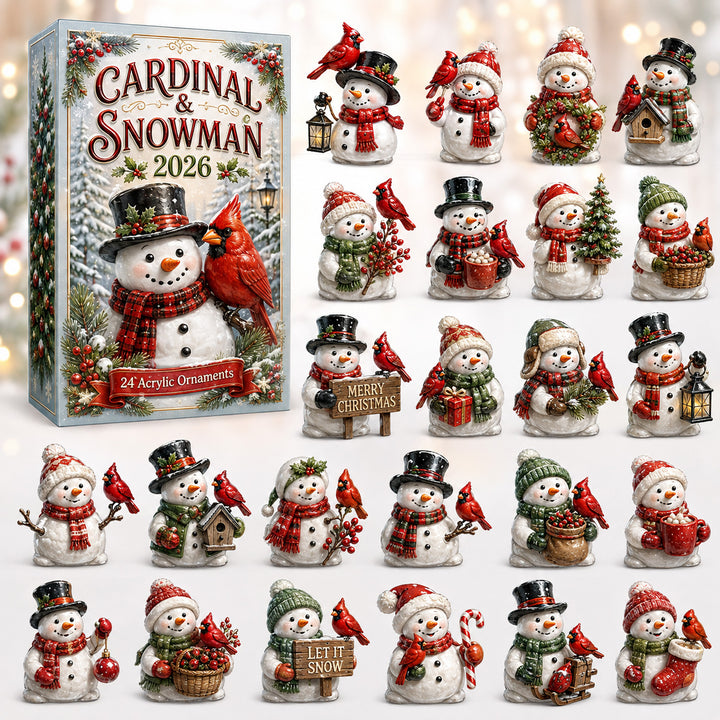 CHRISTMAS KICKOFF 40% OFF - Cardinal & Snowman Advent Calendar 2026 - 24-Day Festive Countdown, Acrylic Charms Blind Box - Gift For Cardinal Lovers, Family & Friends AC0HT433