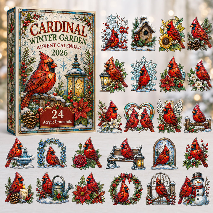 CHRISTMAS KICKOFF 40% OFF - Cardinal Winter Garden Advent Calendar 2026 - 24-Day Festive Countdown, Acrylic Charms Blind Box - Gift For Cardinal Lovers, Family & Friends AC0HT436