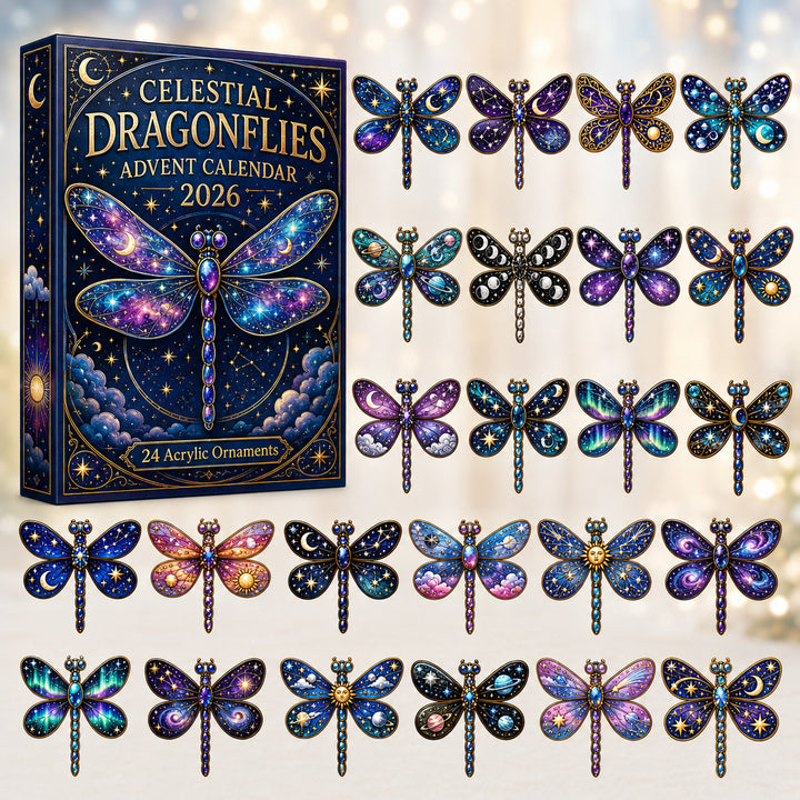 CHRISTMAS KICKOFF 40% OFF - Celestial Dragonflies Advent Calendar 2026 - 24-Day Festive Countdown, Acrylic Charms Blind Box - Gift For Dragonfly Lovers AC0HT356