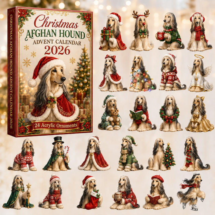 CHRISTMAS KICKOFF 40% OFF - Christmas Afghan Hound Advent Calendar 2026 - 24-Day Festive Countdown, Acrylic Charms Blind Box - Gift For Afghan Hound Lovers AC0HT399