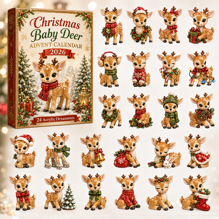 CHRISTMAS KICKOFF 40% OFF - Christmas Baby Deer Advent Calendar 2026 - 24-Day Festive Countdown, Acrylic Charms Blind Box - Gift For Woodland Lovers, Family & Friends AC0HT286