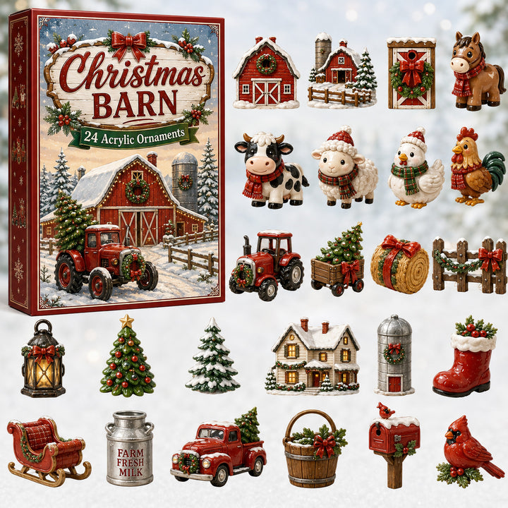 CHRISTMAS KICKOFF 40% OFF - Christmas Barn Holly Advent Calendar 2026 - 24-Day Festive Countdown, Acrylic Charms Blind Box - Gift For Farmers