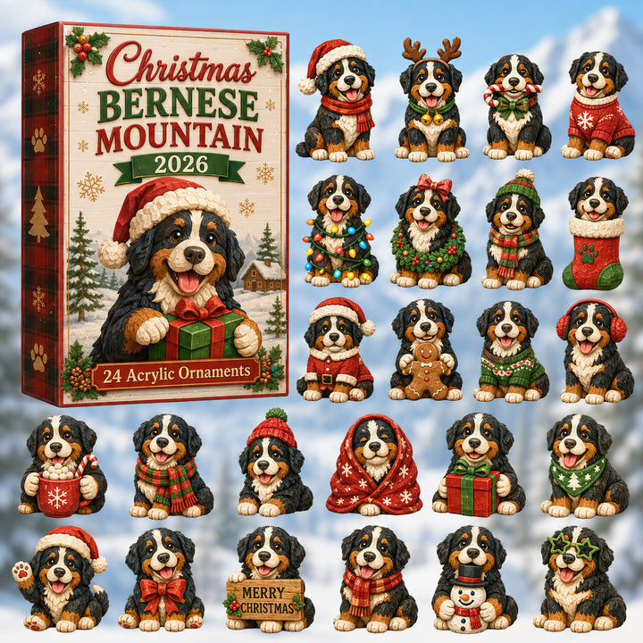 CHRISTMAS KICKOFF 40% OFF - Christmas Bernese Mountain Advent Calendar 2026 - 24-Day Festive Countdown, Acrylic Charms Blind Box - Gift For Bernese Mountain Dog Lovers AC0HT415