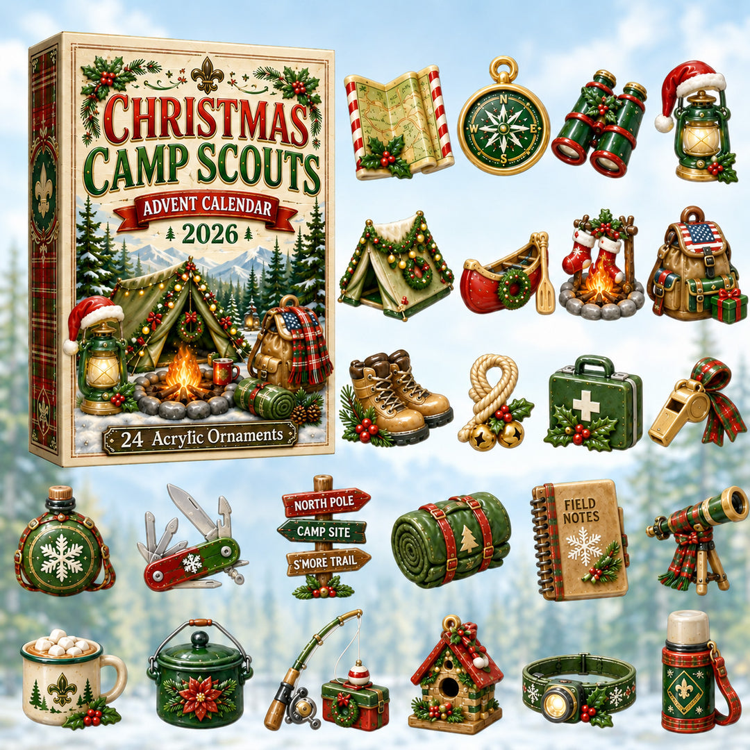 CHRISTMAS KICKOFF 40% OFF - Christmas Camp Scouts Advent Calendar 2026 - 24-Day Festive Countdown, Acrylic Charms Blind Box - Gift For Scouts, Family & Friends AC0HT517
