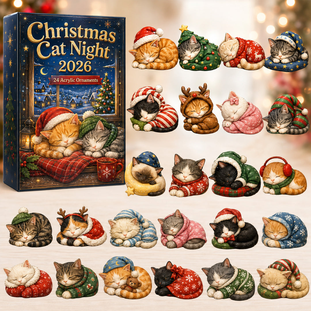 CHRISTMAS KICKOFF 40% OFF - Christmas Cat Night Advent Calendar 2026 - 24-Day Festive Countdown, Acrylic Charms Blind Box - Gift For Cat Lovers