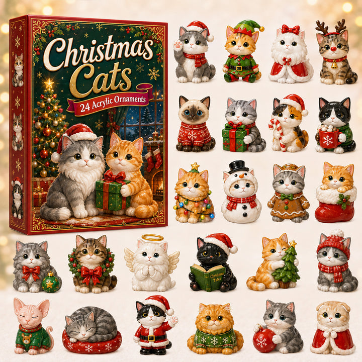 CHRISTMAS KICKOFF 40% OFF - Christmas Cats Advent Calendar 2026 - 24-Day Festive Countdown, Acrylic Charms Blind Box - Gift For Cat Lovers