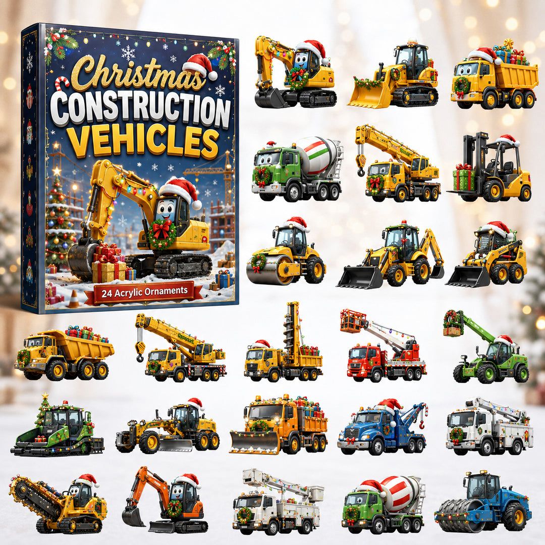 CHRISTMAS KICKOFF 40% OFF - Christmas Construction Vehicles Advent Calendar 2026 - 24-Day Festive Countdown, Acrylic Charms Blind Box - Gift For Kids, Family & Friends