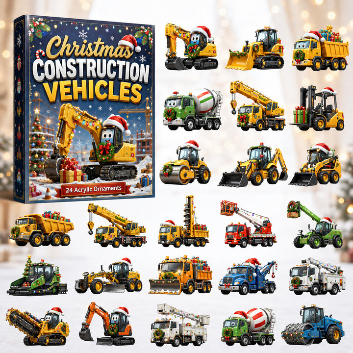 CHRISTMAS KICKOFF 40% OFF - Christmas Construction Vehicles Advent Calendar 2026 - 24-Day Festive Countdown, Acrylic Charms Blind Box - Gift For Kids, Family & Friends