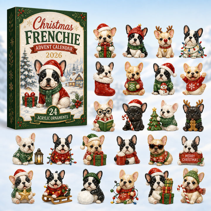 CHRISTMAS KICKOFF 40% OFF - Christmas Frenchie Advent Calendar 2026 - 24-Day Festive Countdown, Acrylic Charms Blind Box - Gift For French Bulldog Lovers AC0HT183