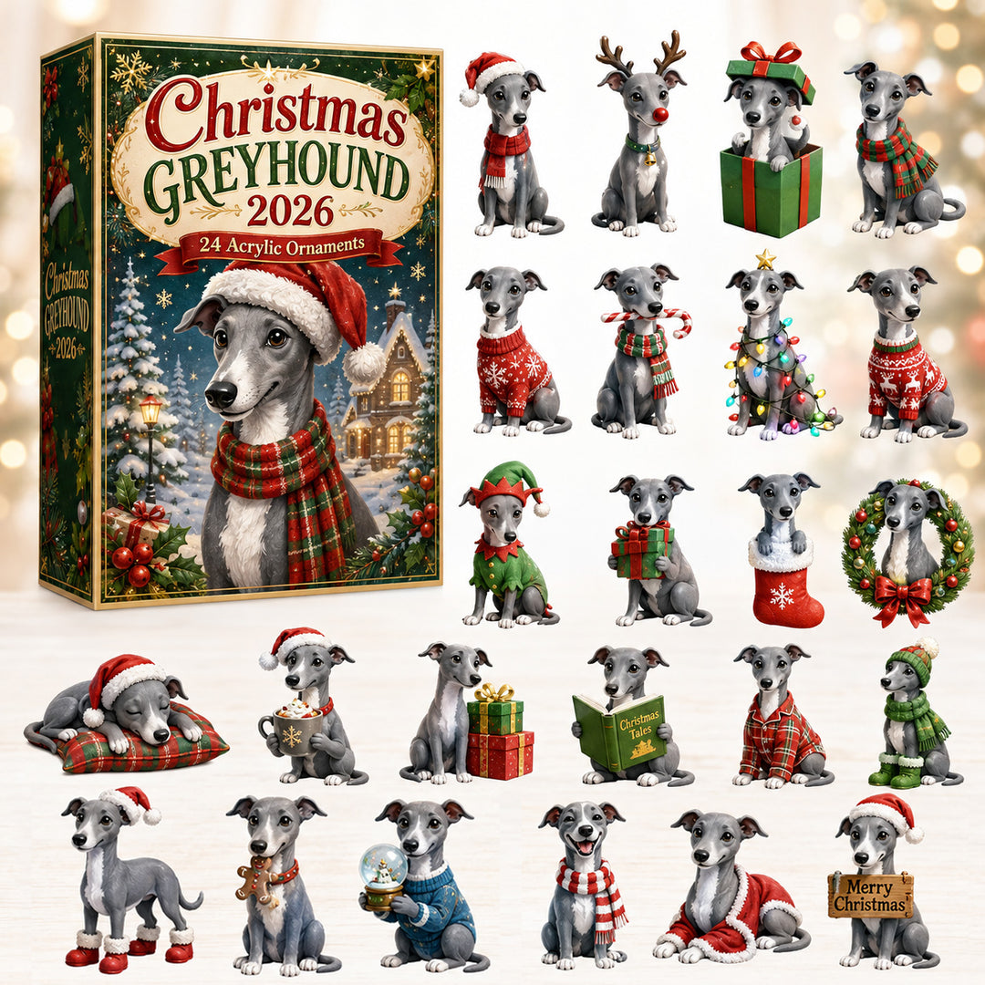 CHRISTMAS KICKOFF 40% OFF - Christmas Greyhound Advent Calendar 2026 - 24-Day Festive Countdown, Acrylic Charms Blind Box - Gift For Greyhound Lovers AC0HT407