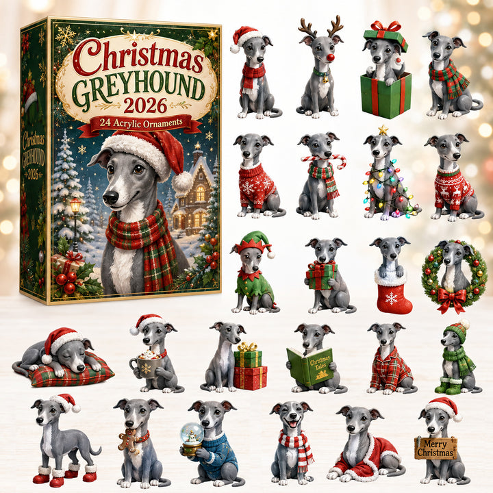CHRISTMAS KICKOFF 40% OFF - Christmas Greyhound Advent Calendar 2026 - 24-Day Festive Countdown, Acrylic Charms Blind Box - Gift For Greyhound Lovers AC0HT407