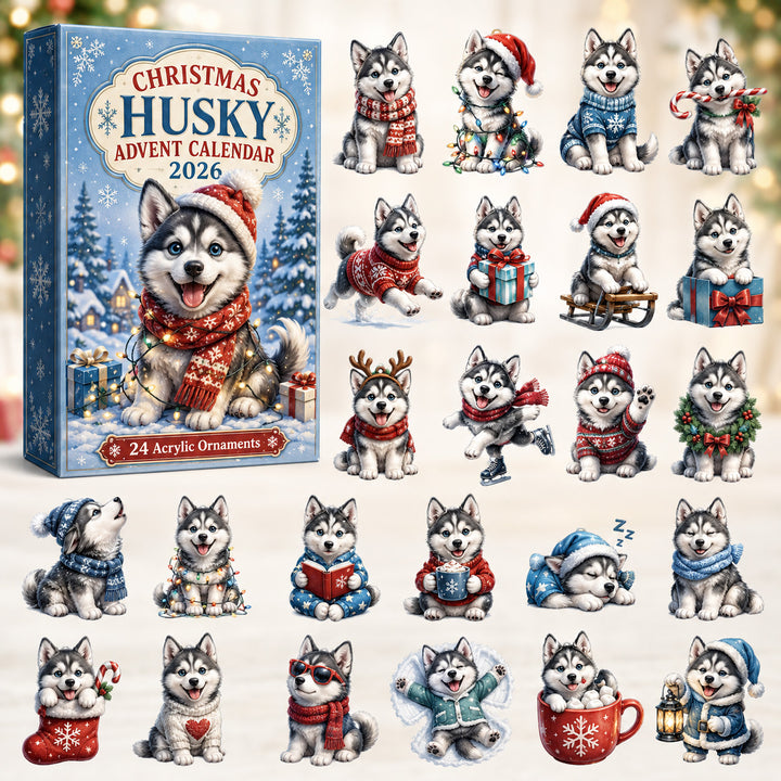 CHRISTMAS KICKOFF 40% OFF - Christmas Husky Advent Calendar 2026 - 24-Day Festive Countdown, Acrylic Charms Blind Box - Gift For Husky Lovers