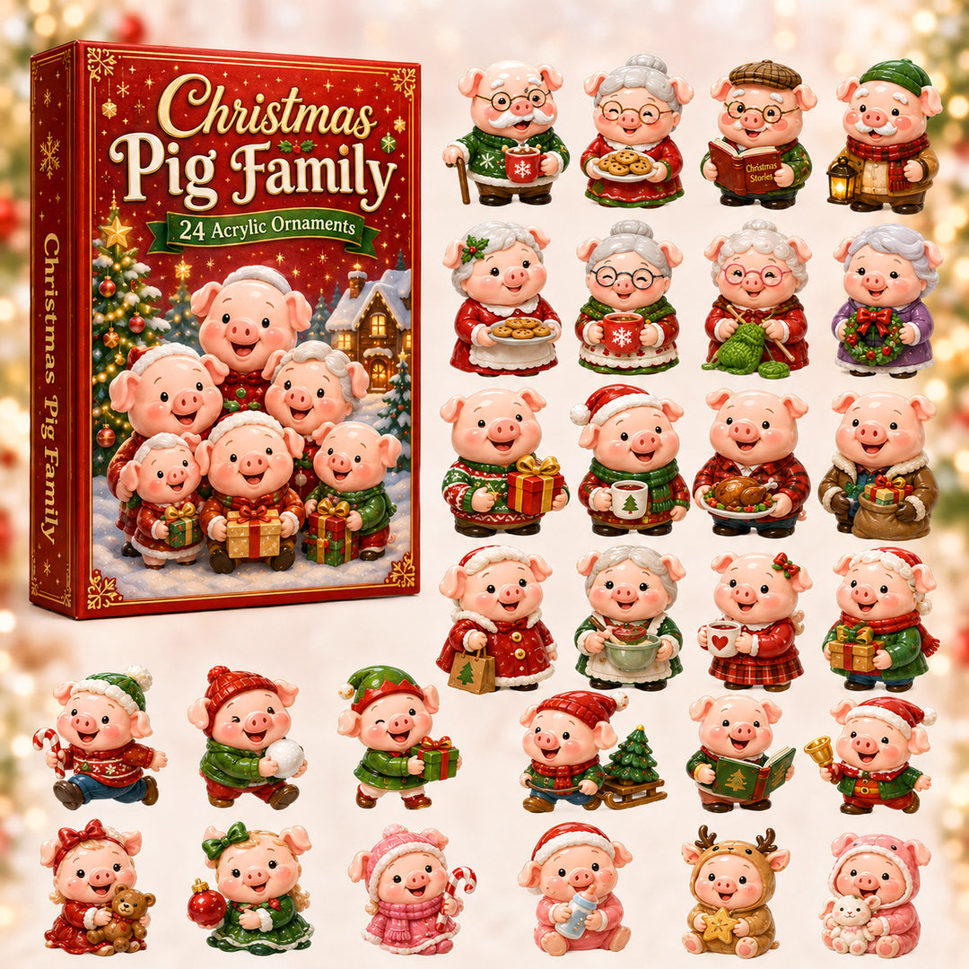 CHRISTMAS KICKOFF 40% OFF - Christmas Pig Family Advent Calendar 2026 - 24-Day Festive Countdown, Acrylic Charms Blind Box - Gift For Farmers, Pig Lovers