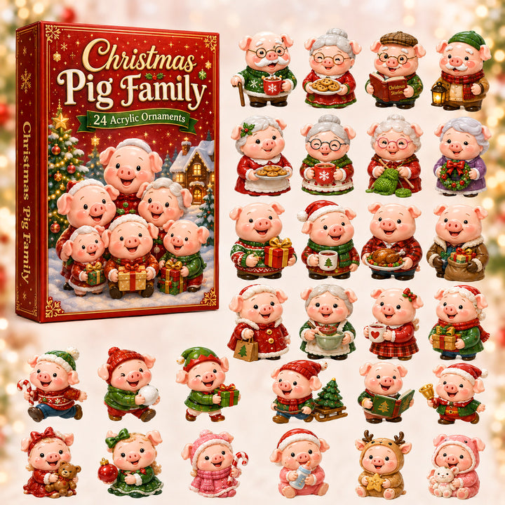 CHRISTMAS KICKOFF 40% OFF - Christmas Pig Family Advent Calendar 2026 - 24-Day Festive Countdown, Acrylic Charms Blind Box - Gift For Farmers, Pig Lovers