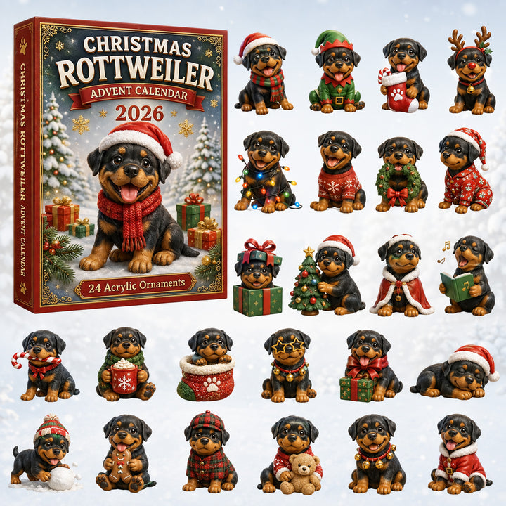CHRISTMAS KICKOFF 40% OFF - Christmas Rottweiler Advent Calendar 2026 - 24-Day Festive Countdown, Acrylic Charms Blind Box - Gift For Rottweiler Lovers AC0HT194