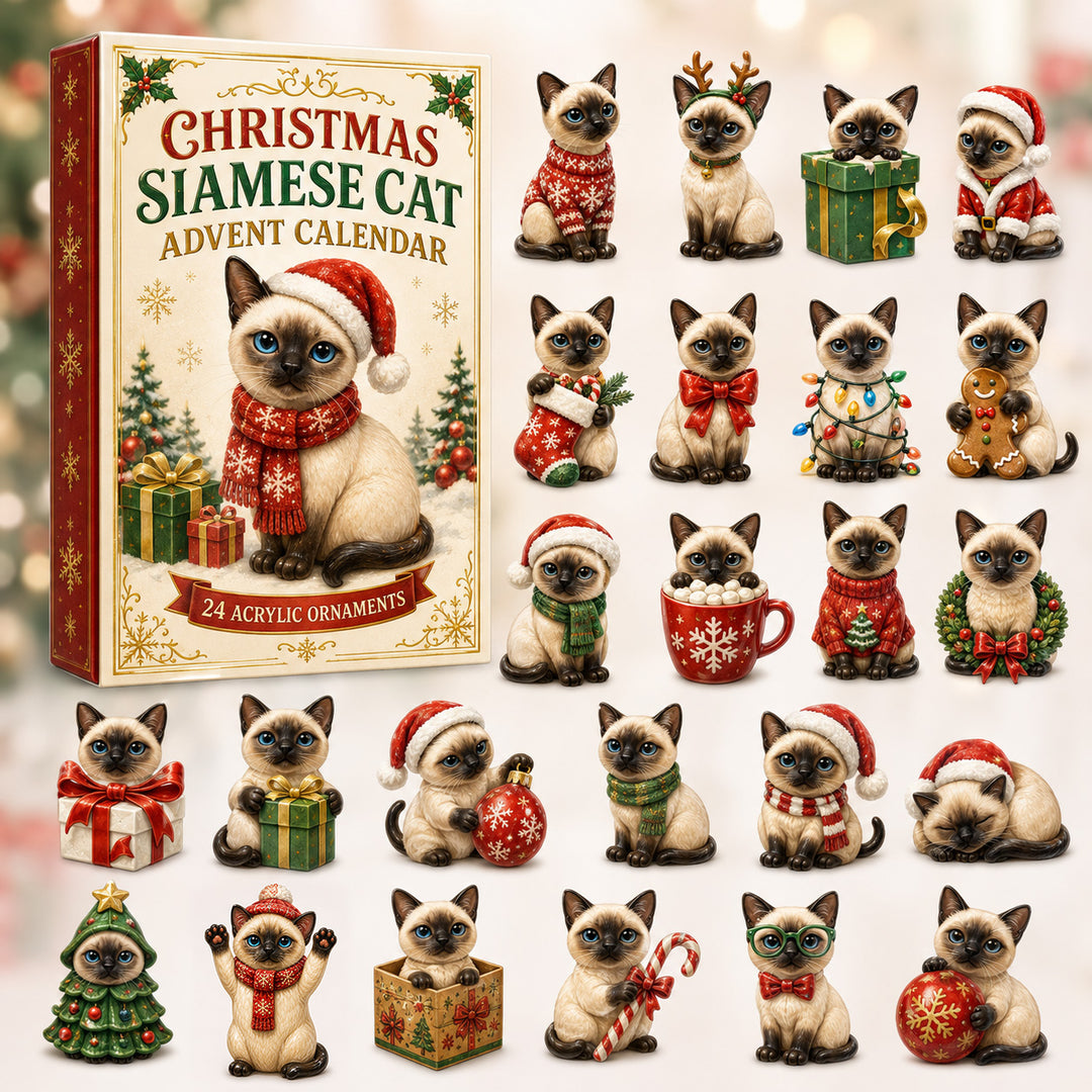 CHRISTMAS KICKOFF 40% OFF - Christmas Siamese Cat Advent Calendar 2026 - 24-Day Festive Countdown, Acrylic Charms Blind Box - Gift For Cat Lovers