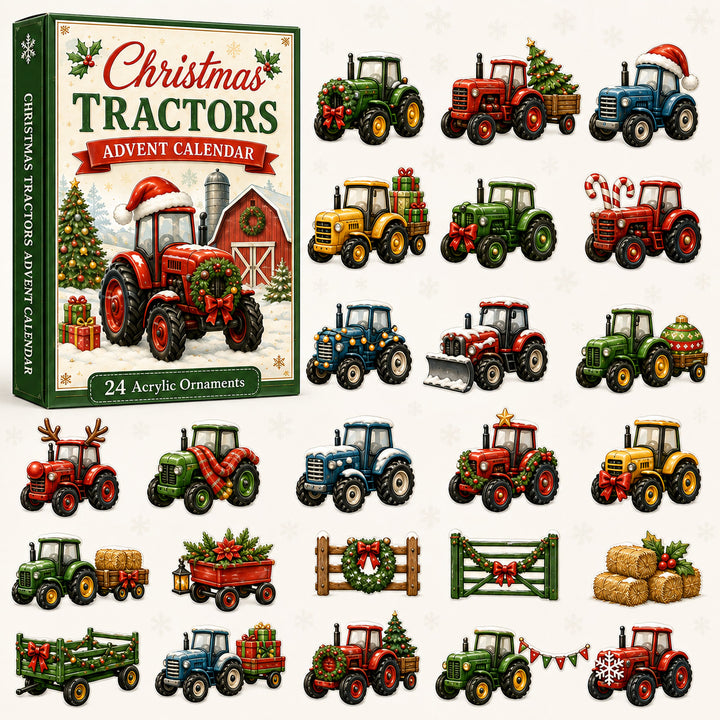 CHRISTMAS KICKOFF 40% OFF - Christmas Tractors Advent Calendar 2026 - 24-Day Festive Countdown, Acrylic Charms Blind Box - Gift For Farmers
