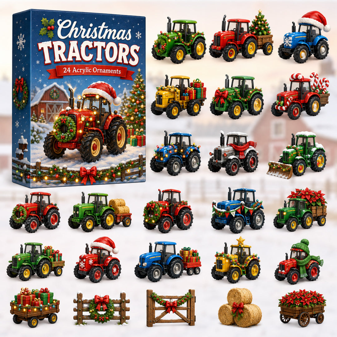 CHRISTMAS KICKOFF 40% OFF - Christmas Tractors Advent Calendar 2026 - 24-Day Festive Countdown, Acrylic Charms Blind Box - Gift For Kids, Family & Friends