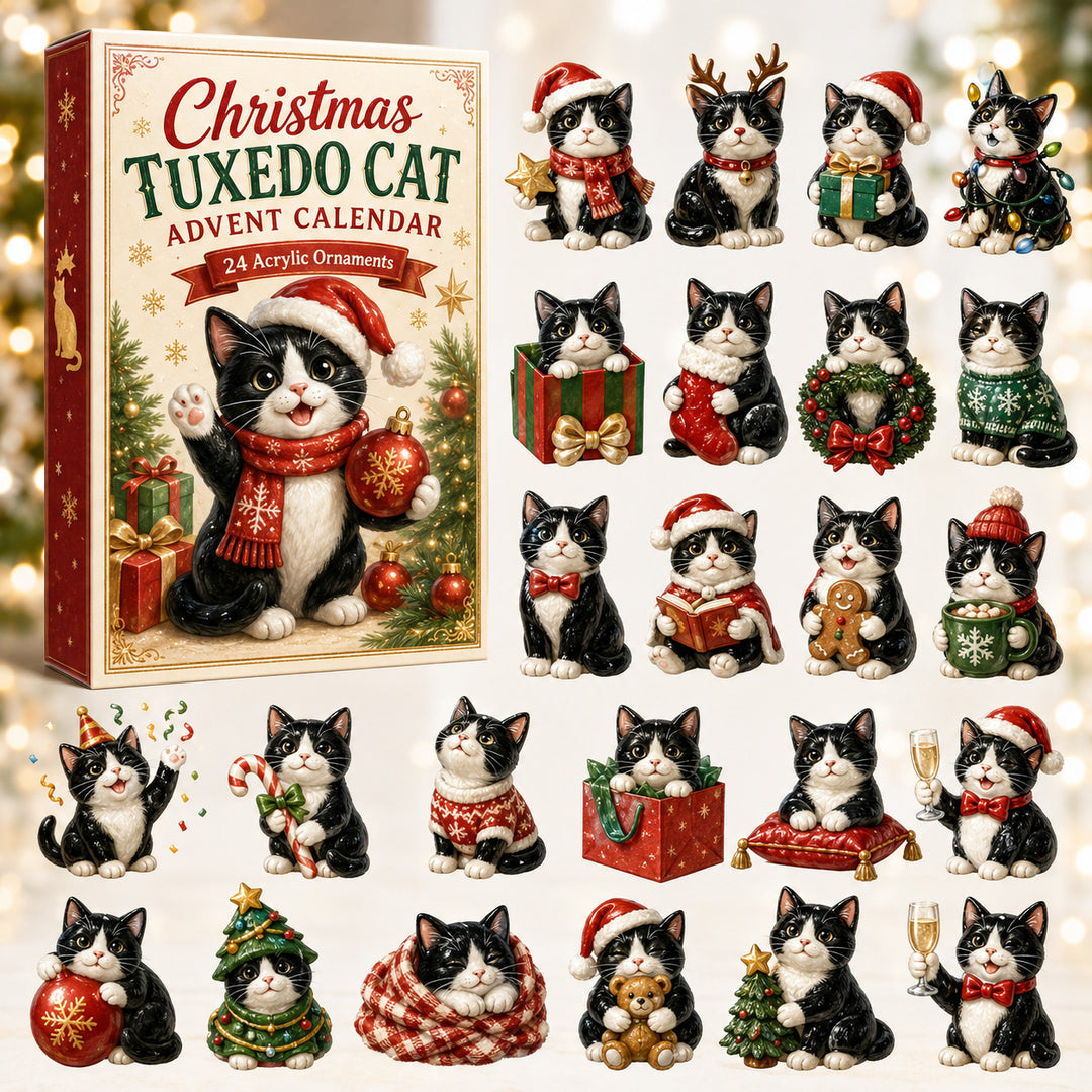 CHRISTMAS KICKOFF 40% OFF - Christmas Tuxedo Cat Advent Calendar 2026 - 24-Day Festive Countdown, Acrylic Charms Blind Box - Gift For Cat Lovers