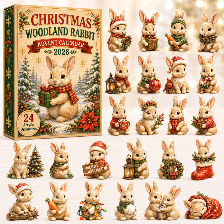 CHRISTMAS KICKOFF 40% OFF - Christmas Woodland Rabbit Advent Calendar 2026 - 24-Day Festive Countdown, Acrylic Charms Blind Box - Gift For Woodland Lovers, Family & Friends AC0HT291