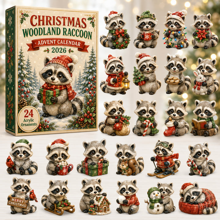 CHRISTMAS KICKOFF 40% OFF - Christmas Woodland Raccoon Advent Calendar 2026 - 24-Day Festive Countdown, Acrylic Charms Blind Box - Gift For Woodland Lovers, Family & Friends AC0HT289