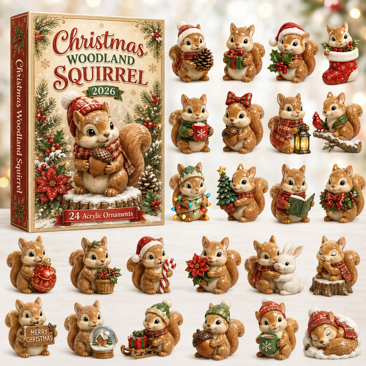 CHRISTMAS KICKOFF 40% OFF - Christmas Woodland Squirrel Advent Calendar 2026 - 24-Day Festive Countdown, Acrylic Charms Blind Box - Gift For Woodland Lovers, Family & Friends AC0HT284