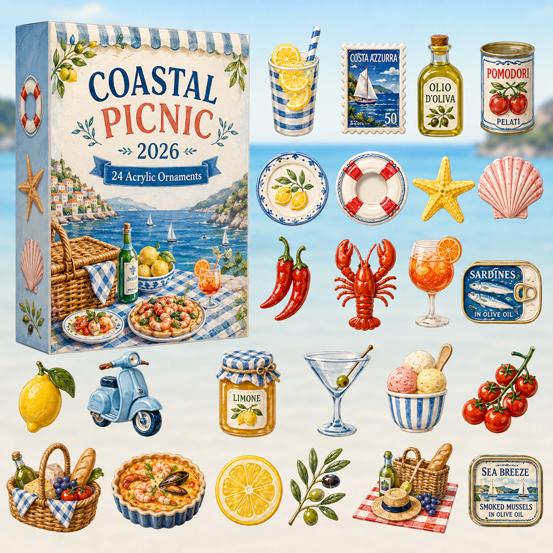 CHRISTMAS KICKOFF 40% OFF - Coastal Picnic Advent Calendar 2026 - 24-Day Festive Countdown, Acrylic Charms Blind Box - Gift For Beach Lovers, Family & Friends AC0HT235