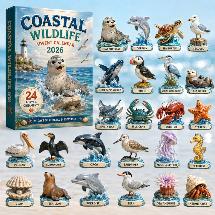 CHRISTMAS KICKOFF 40% OFF - Coastal Wildlife Advent Calendar 2026 - 24-Day Festive Countdown, Acrylic Charms Blind Box - Gift For Ocean Lovers, Family & Friends AC0HT232