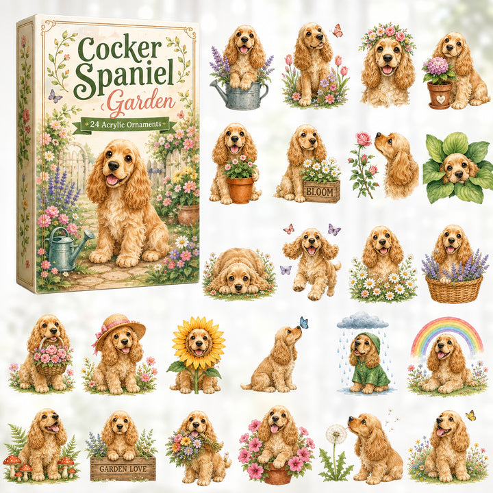 CHRISTMAS KICKOFF 40% OFF - Cocker Spaniel Garden Advent Calendar 2026 - 24-Day Festive Countdown, Acrylic Charms Blind Box - Gift For Cocker Spaniel Lovers