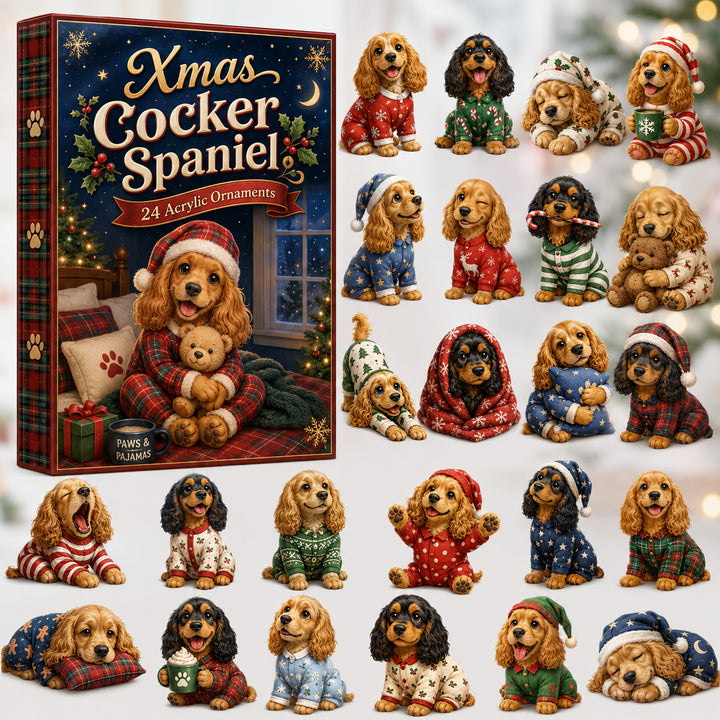 CHRISTMAS KICKOFF 40% OFF - Cocker Spaniel Pajama Advent Calendar 2026 - 24-Day Festive Countdown, Acrylic Charms Blind Box - Gift For Cocker Spaniel Lovers