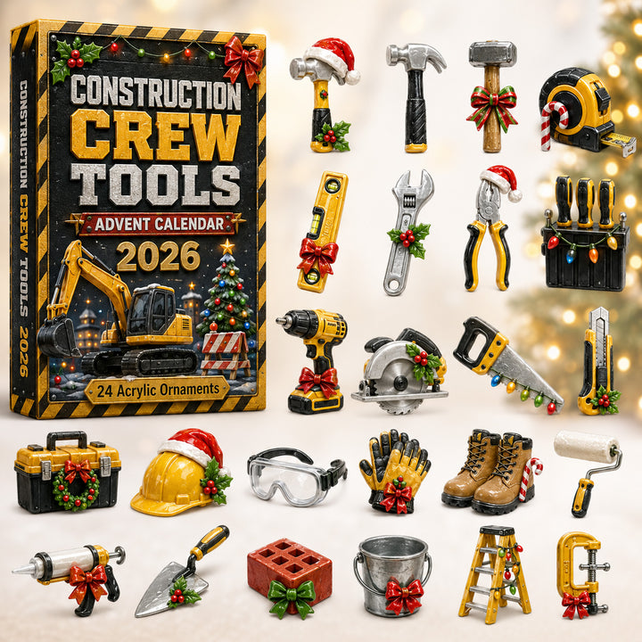 CHRISTMAS KICKOFF 40% OFF - Construction Crew Tools Advent Calendar 2026 - 24-Day Festive Countdown, Acrylic Charms Blind Box - Gift For Construction Workers AC0HT477