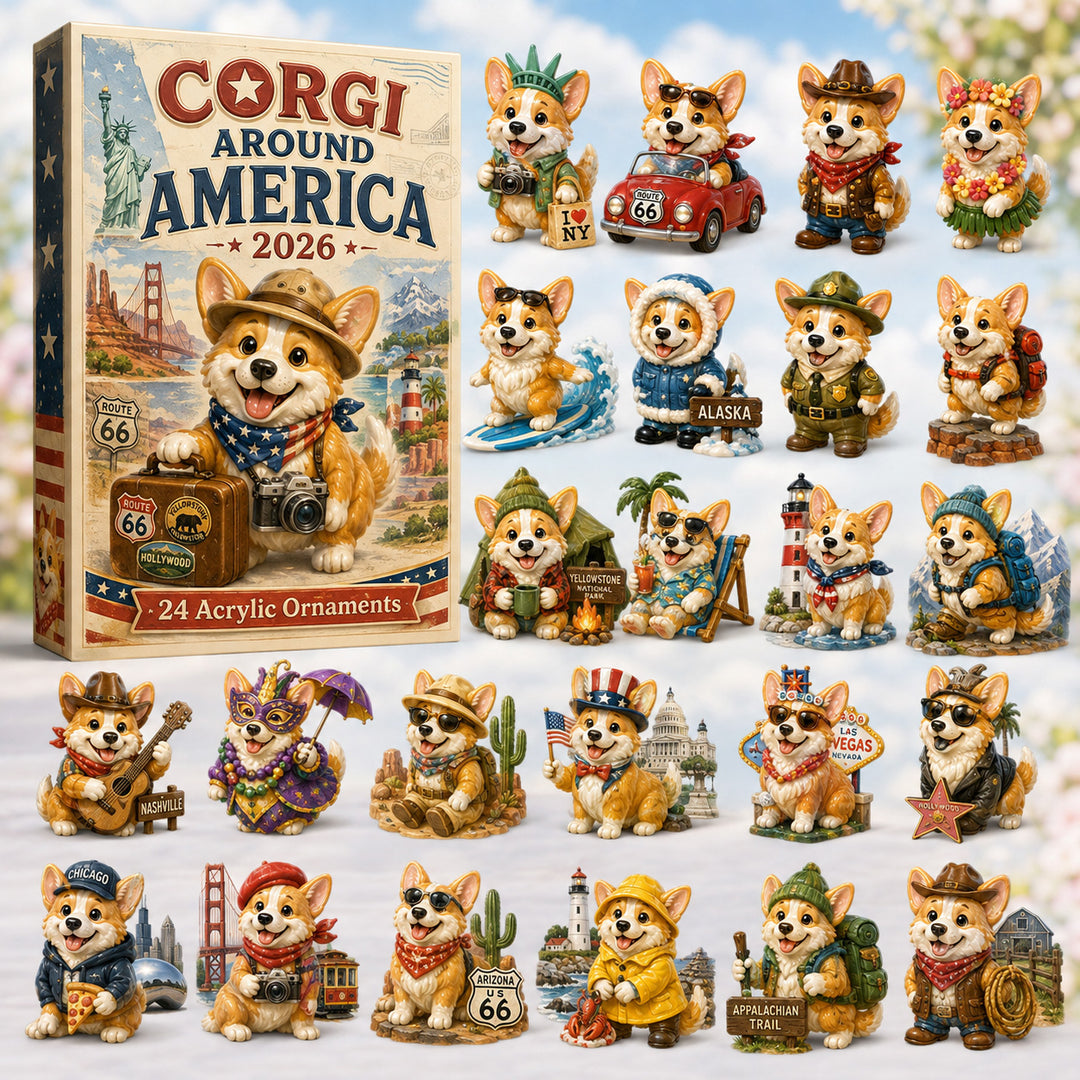 CHRISTMAS KICKOFF 40% OFF - Corgi Around America Advent Calendar 2026 - 24-Day Festive Countdown, Acrylic Charms Blind Box - Gift For Corgi Lovers