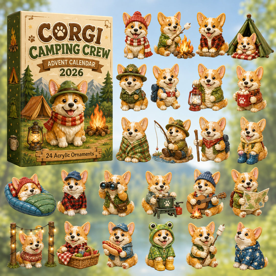 CHRISTMAS KICKOFF 40% OFF - Corgi Camping Crew Advent Calendar 2026 - 24-Day Festive Countdown, Acrylic Charms Blind Box - Gift For Corgi Lovers