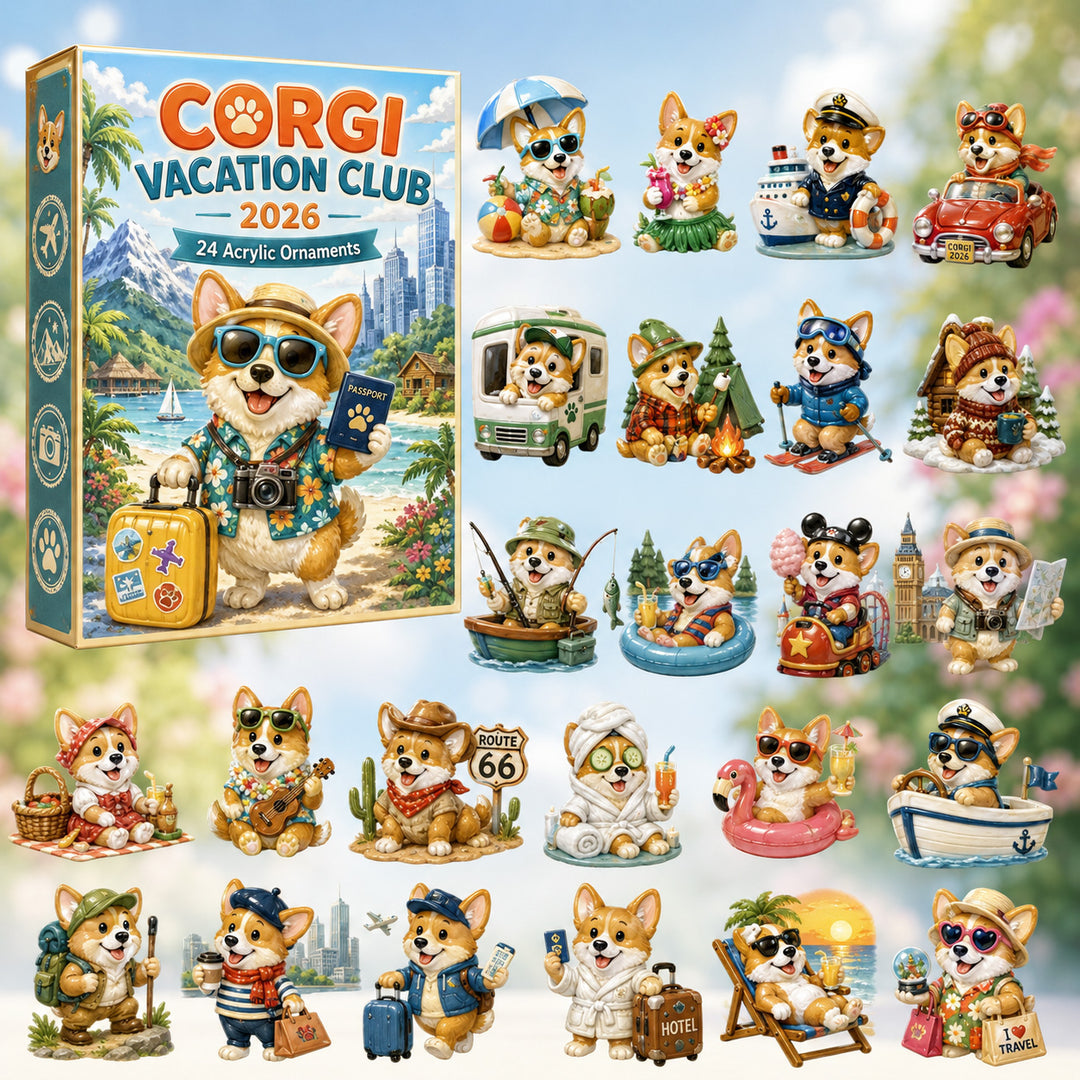 CHRISTMAS KICKOFF 40% OFF - Corgi Vacation Club Advent Calendar 2026 - 24-Day Festive Countdown, Acrylic Charms Blind Box - Gift For Corgi Lovers
