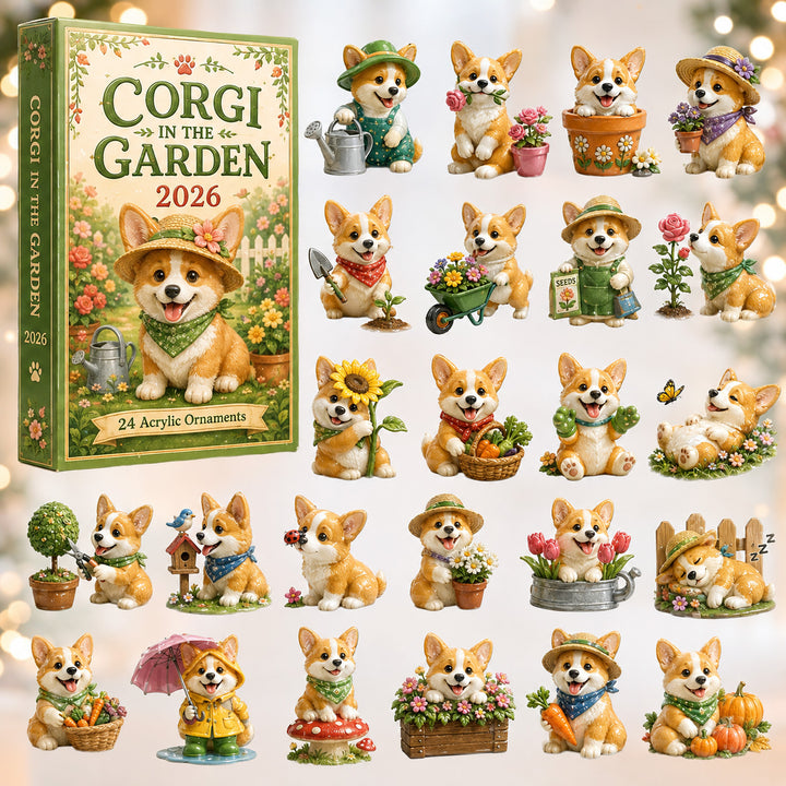 CHRISTMAS KICKOFF 40% OFF - Corgi in the Garden Advent Calendar 2026 - 24-Day Festive Countdown, Acrylic Charms Blind Box - Gift For Corgi Lovers