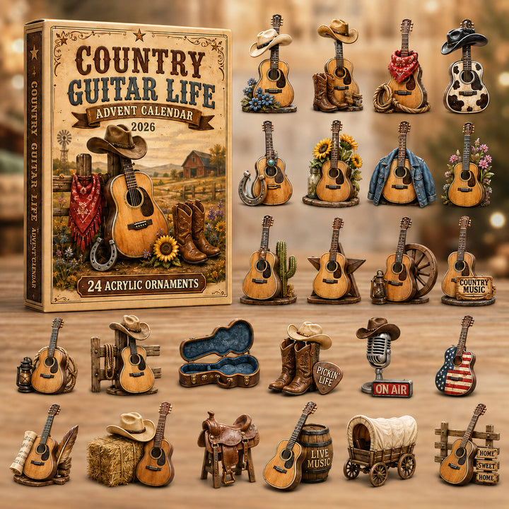 CHRISTMAS KICKOFF 40% OFF - Country Guitar Life Advent Calendar 2026 - 24-Day Festive Countdown, Acrylic Charms Blind Box - Gift For Guitar Lovers AC0HT466