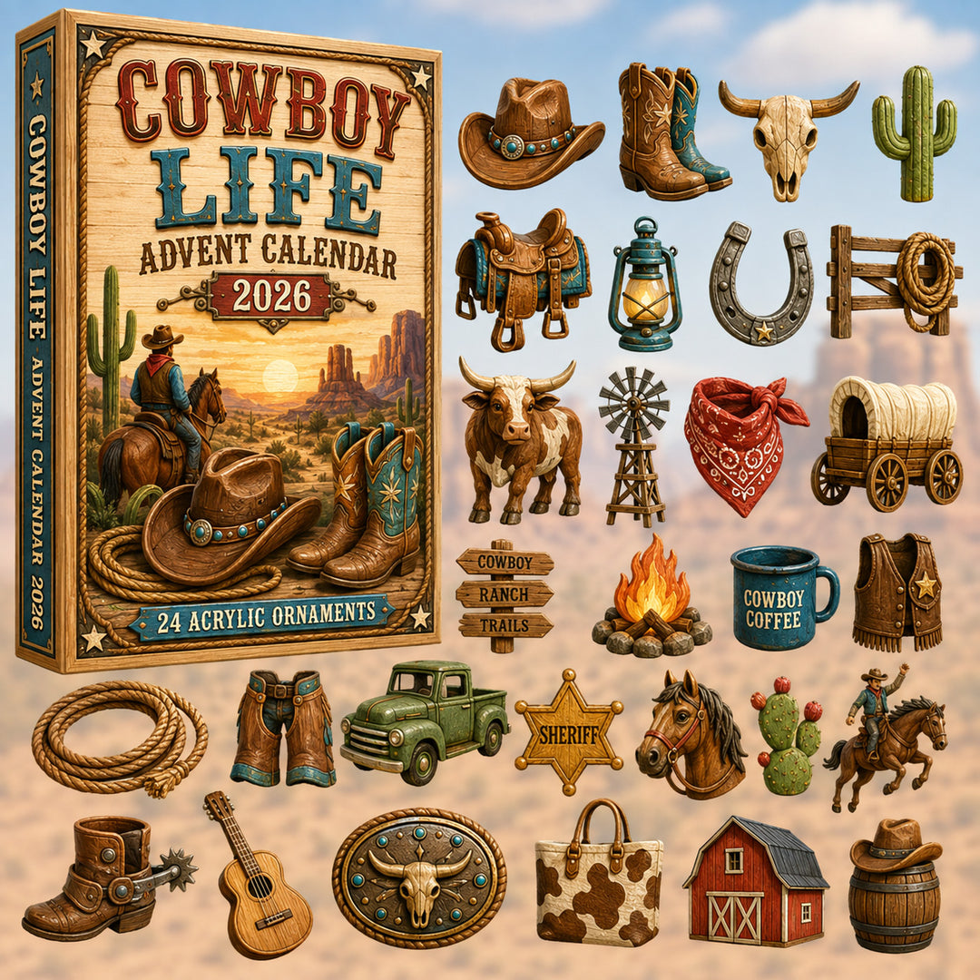 CHRISTMAS KICKOFF 40% OFF - Cowboy Life Advent Calendar 2026 - 24-Day Festive Countdown, Acrylic Charms Blind Box - Gift For Family & Friends