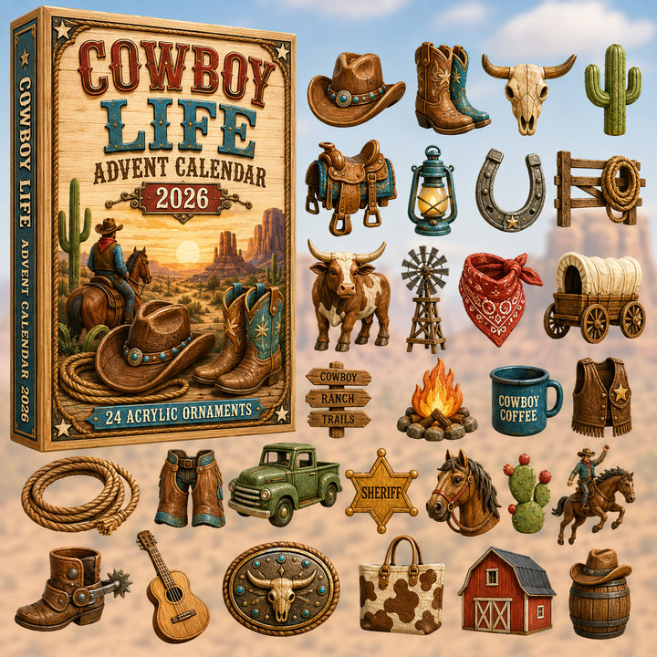 CHRISTMAS KICKOFF 40% OFF - Cowboy Life Advent Calendar 2026 - 24-Day Festive Countdown, Acrylic Charms Blind Box - Gift For Family & Friends