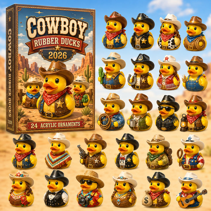 CHRISTMAS KICKOFF 40% OFF - Cowboy Rubber Duck Advent Calendar 2026 - 24-Day Festive Countdown, Acrylic Charms Blind Box - Gift For Family & Friends