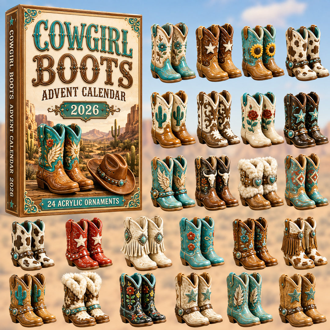 CHRISTMAS KICKOFF 40% OFF - Cowgirl Boots Dairy Advent Calendar 2026 - 24-Day Festive Countdown, Acrylic Charms Blind Box - Gift For Family & Friends