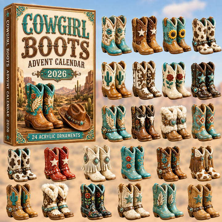 CHRISTMAS KICKOFF 40% OFF - Cowgirl Boots Dairy Advent Calendar 2026 - 24-Day Festive Countdown, Acrylic Charms Blind Box - Gift For Family & Friends