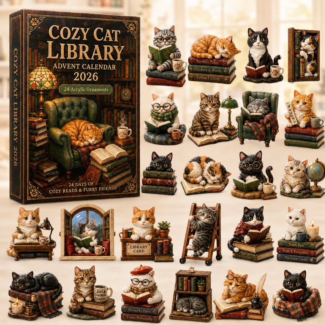 CHRISTMAS KICKOFF 40% OFF - Cozy Cat Library Advent Calendar 2026 - 24-Day Festive Countdown, Acrylic Charms Blind Box - Gift For Reading Lovers AC0HT430