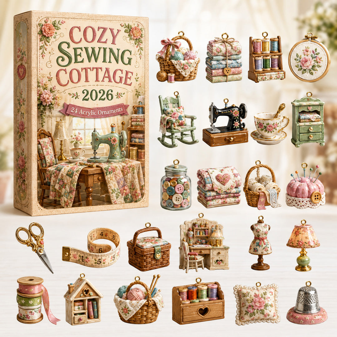 CHRISTMAS KICKOFF 40% OFF - Cozy Sewing Cottage Advent Calendar 2026 - 24-Day Festive Countdown, Acrylic Charms Blind Box - Gift For Sewing Lovers AC0HT520